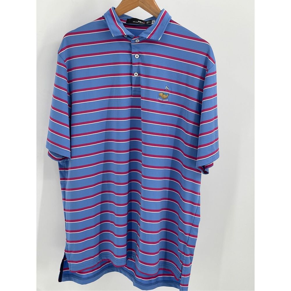 Ralph Lauren RLX Polo Shirt Golf Men's Size XL Stripes Blue Pink Short Sleeve‎